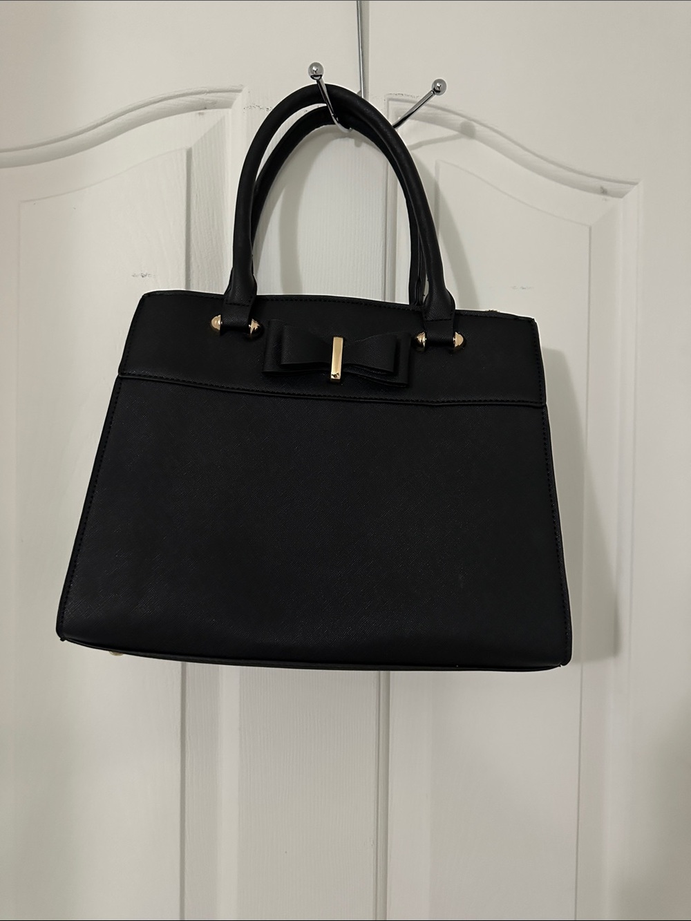 Classic Black Bow-Accent Satchel Handbag